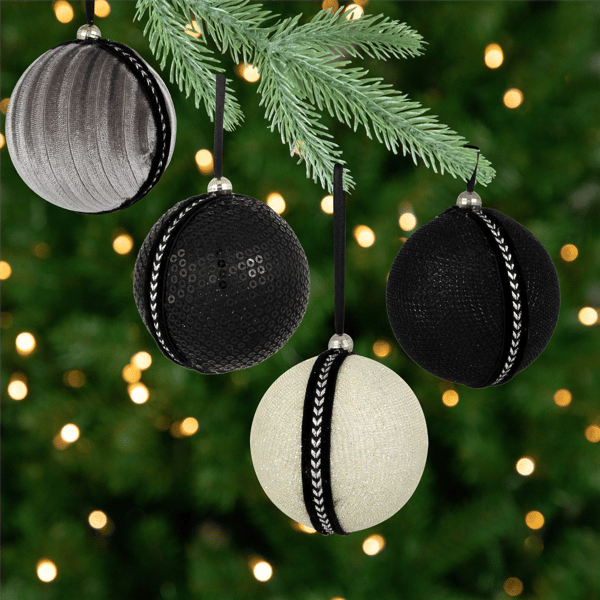 Northlight 4ct. Black Sequined & Textured Christmas Ornaments