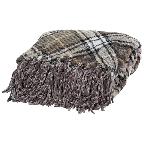Mountain Ridge Elegance Plaid Fringe Popcorn Throw - image 