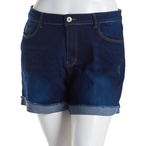 Juniors Plus California Vintage Distressed Hem Denim Shorts