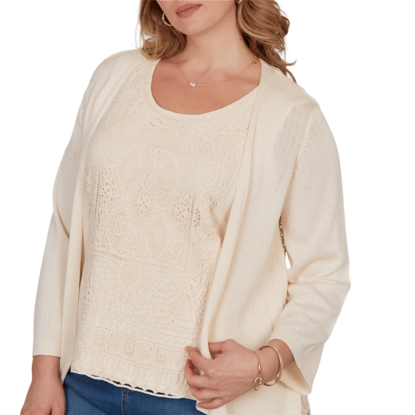 Plus Size Ruby Rd. Renaissance Romance Crochet Back Cardigan