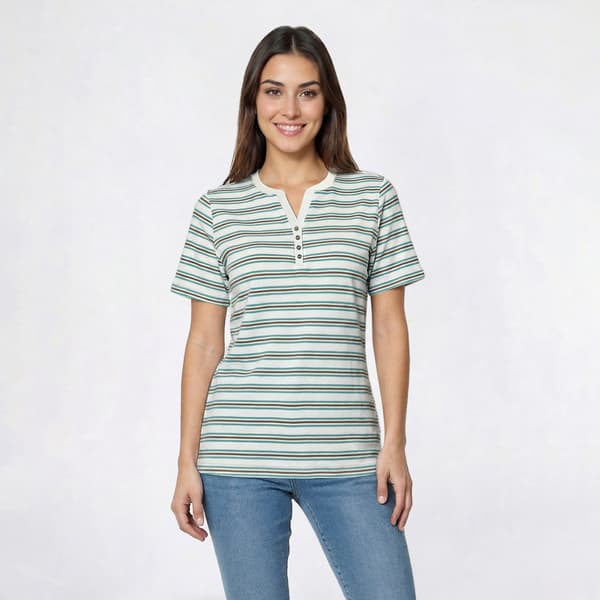 Womens Hasting & Smith Short Sleeve Stripe Henley Tee