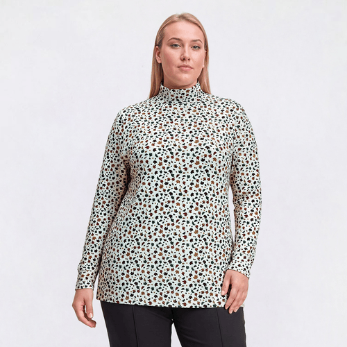 Plus Size Hasting & Smith Long Sleeve Mock Neck Leaf Neck Tee - image 