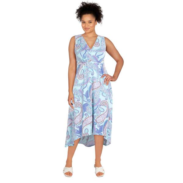 Petite Ruby Rd. Sleeveless V-Neck Puff Paisley High Low Hem Dress - image 