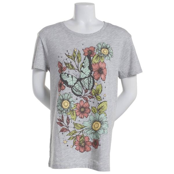 Juniors Butterfly Floral Boyfriend Graphic Tee - image 