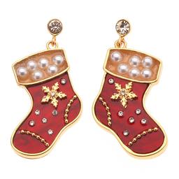 Stocking Dangle Earrings w/ Stone & Pearl Detail