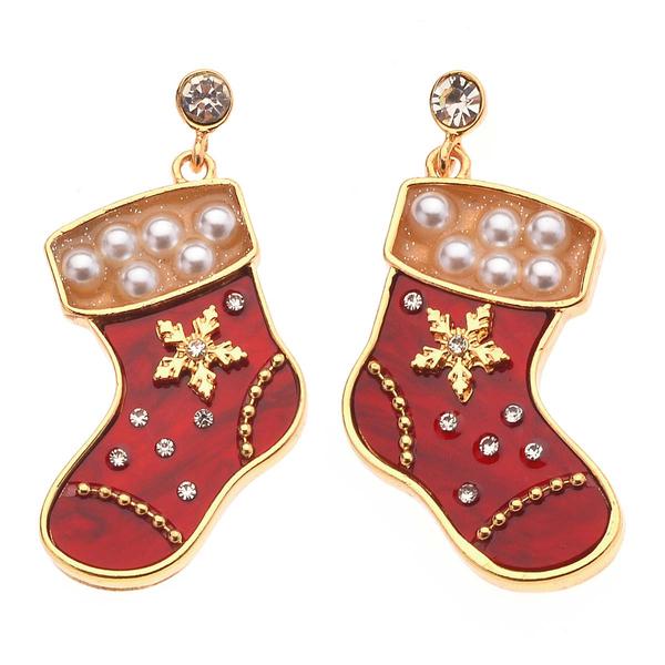 Stocking Dangle Earrings w/ Stone & Pearl Detail - image 