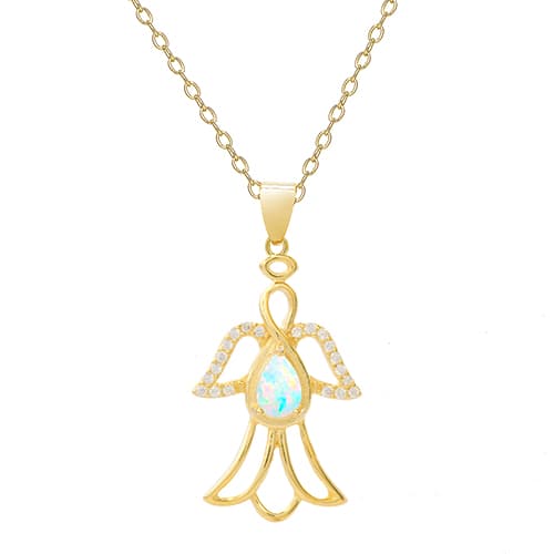 Gianni Argento Lab Opal & CZ Angel Pendant