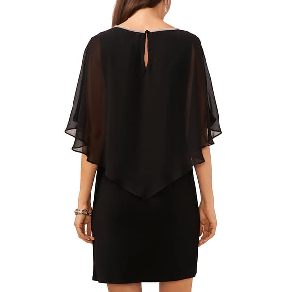 Womens MSK Keyhole Solid Overlay A-Line Dress with Trim
