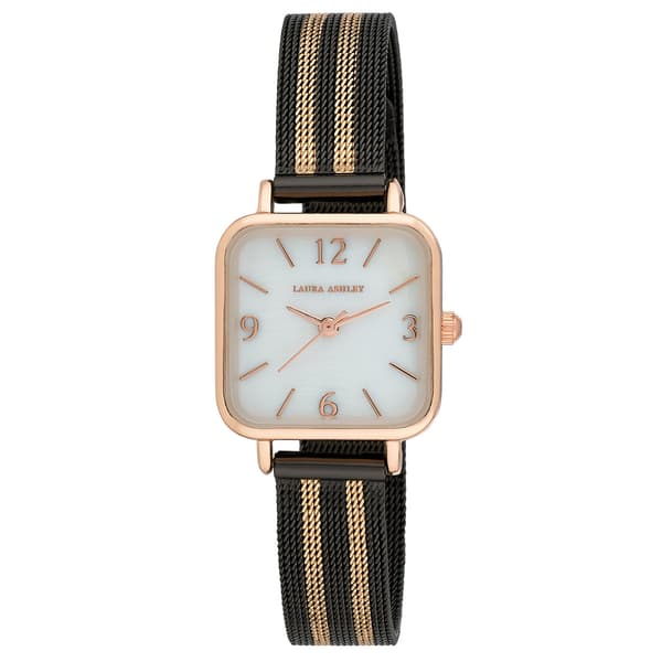 Womens Laura Ashley(R) Black Stripe Mesh Band/White Watch-LA2062BK - image 