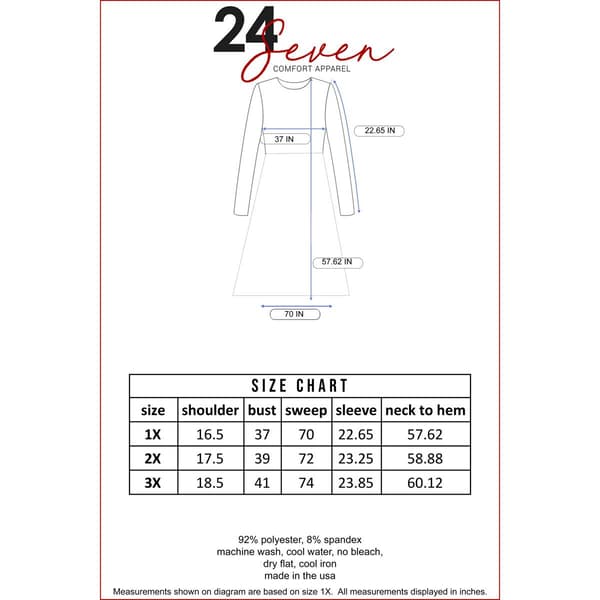 Plus Size 24/7 Comfort Apparel Long Sleeve Pleated Midi Dress