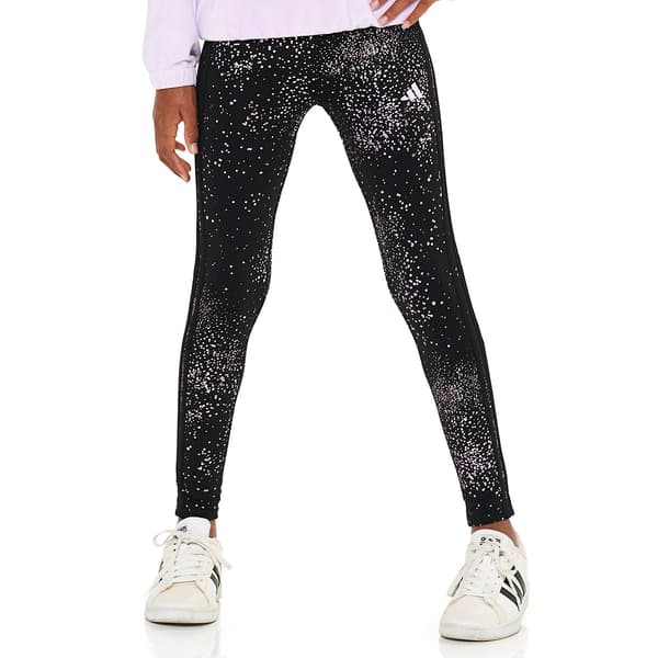 Girls (7-16) adidas(R) Glam Foil Stars & Dot 3 Stripe Cozy Leggings