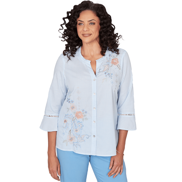 Petites Alfred Dunner St. Augustine Striped Floral Embroidered B - image 