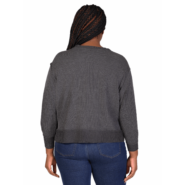 Plus Size 24/7 Comfort Apparel Ribbed Knit V-Neck Sweatshirt