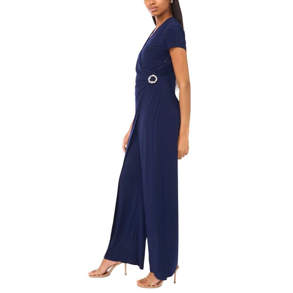 Womens MSK Short Sleeve Wrap Jumpsuit with Rhinestone Buckle