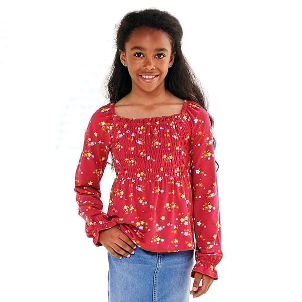 Girls (7-16) Star Ride(R) Long Sleeve Smocked Floral Babydoll Top - image 