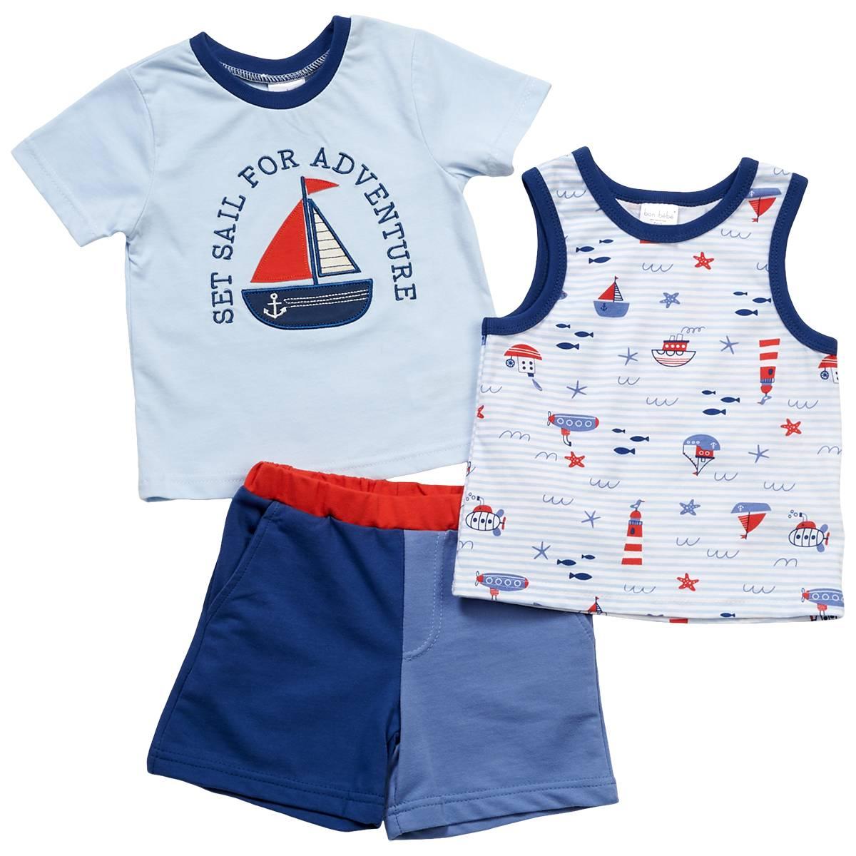 Toddler Boy bon bébé® 3pc. Set Sail Tee/Tank & Shorts Set
