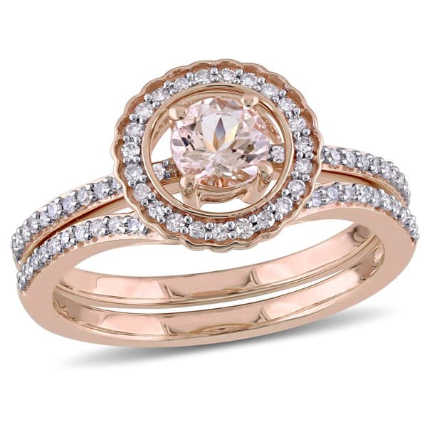 Gemstone Classics(tm) 10kt. Rose Gold Halo Bridal Ring Set - image 