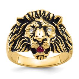 Mens Diamond Classics&#40;tm&#41; 10kt. Gold Diamond & Ruby Lion Ring