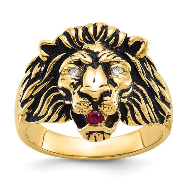 Mens Diamond Classics&#40;tm&#41; 10kt. Gold Diamond & Ruby Lion Ring - image 