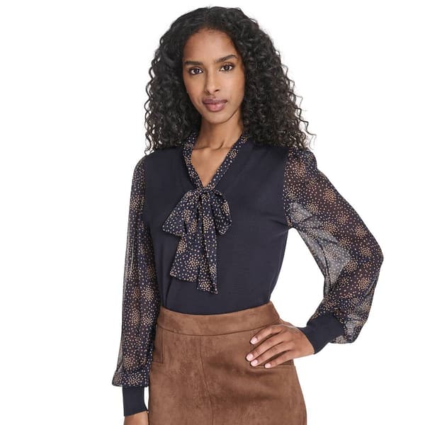 Womens Tommy Hilfiger Long Sleeve Stars Tie Neck Blouse