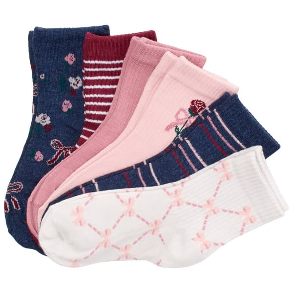 Girls Capelli(R) New York 6pk. Roses & Bows Crew Socks - image 