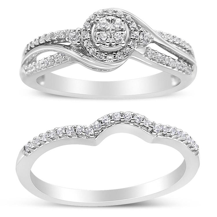 Haus of Brilliance Silver 1/3ctw. Diamond Bypass Bridal Set
