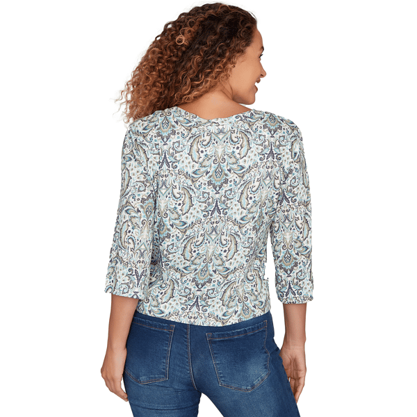 Womens Skye’s the Limit Fresh Start 3/4 Sleeve Jacquard Blouse