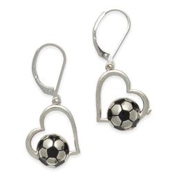 Silver-Tone Heart Soccer French Wire Earrings