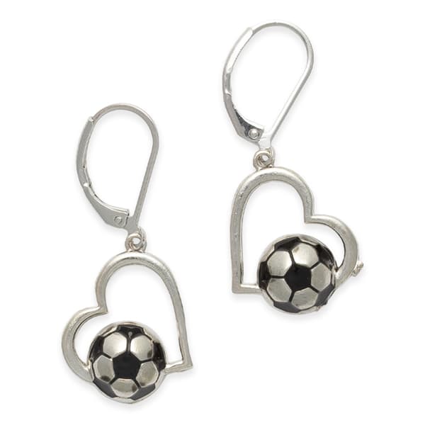Silver-Tone Heart Soccer French Wire Earrings - image 