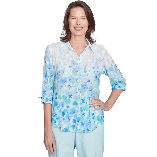 Petites Alfred Dunner St. Thomas Border Floral Button Down Top
