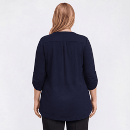 Plus Size Notations 3/4 Sleeve Solid Hacci Pintuck Blouse