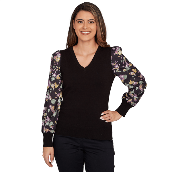 Petite Emaline Deerfield Long Floral Sleeve Two in One Sweater - image 