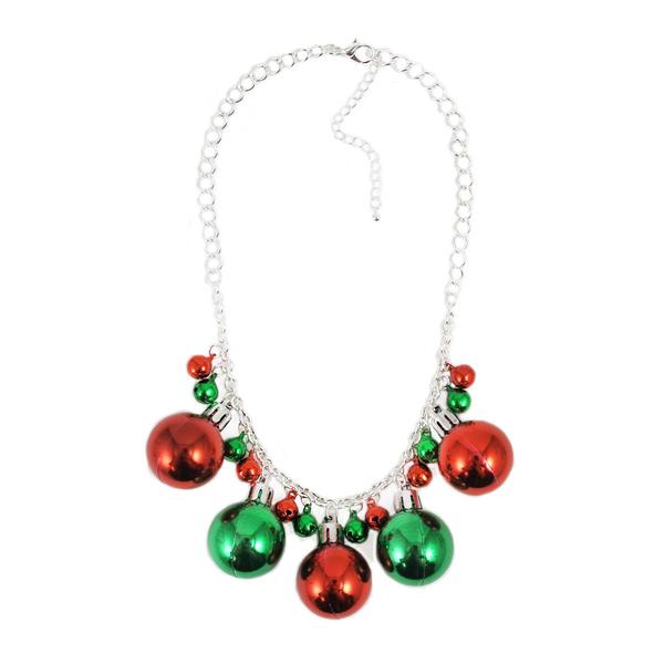 Red & Green Christmas Ball Ornament Necklace - image 