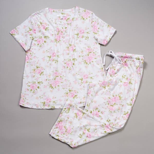 Plus Size Carole Hochman Short Sleeve Floral Capri Pajama Set