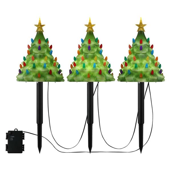 Mr. Christmas 9in. Lit Blow Mold Pathway Trees - Set of 3 - image 