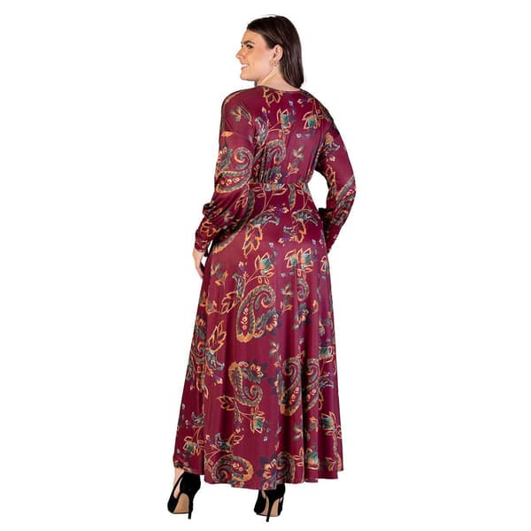 Plus Size 24/7 Comfort Apparel Wine Paisley A-Line Maxi Dress