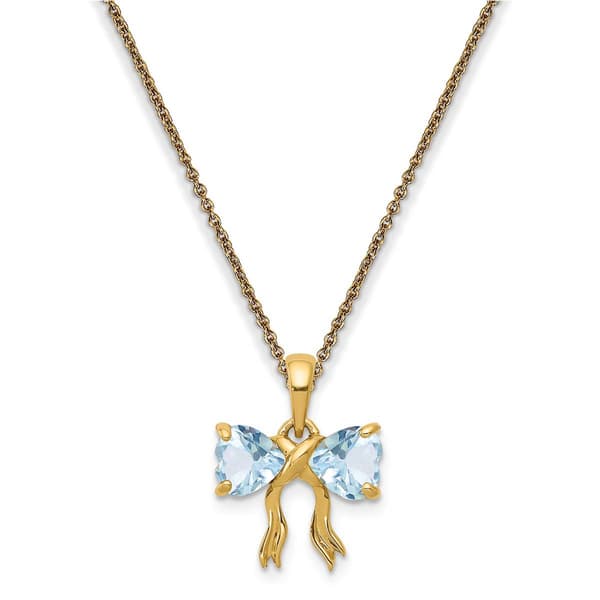 Gemstone Classics&#40;tm&#41; 14kt. Gold Blue Bow Pendant Necklace - image 