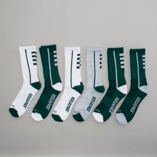 Mens Starter 6pk. Stadium Crew Socks - Green/White - image 