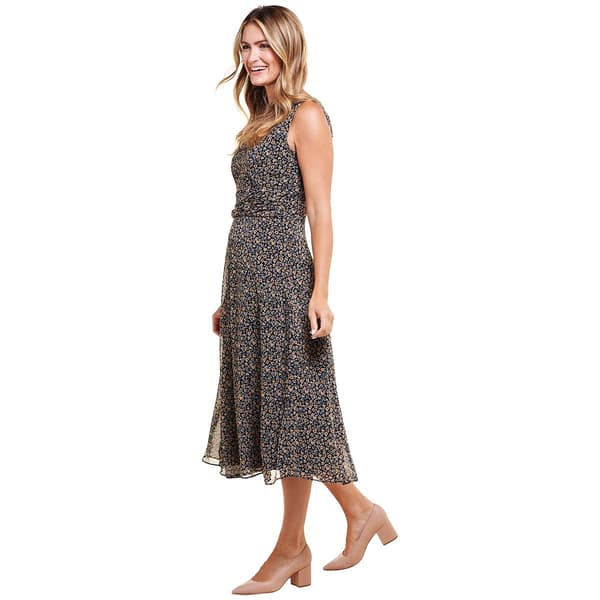 Womens Perceptions Sleeveless Ditsy Ruched Waist Midi Dress