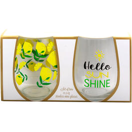 Home Essentials Set of 2 Hello Sunshine Stemless Wine Glasses