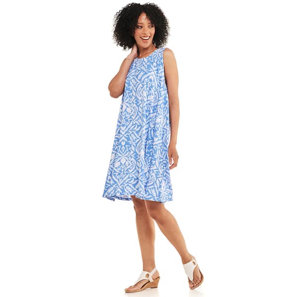 Plus Size Harlow & Rose Seeveless Print Swing Dress-Ultramarine