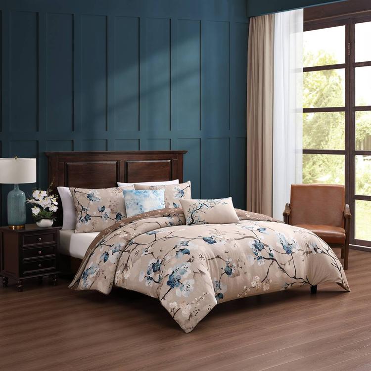 Bebejan(R) Blue Blossom Cotton 5pc. Reversible Comforter Set