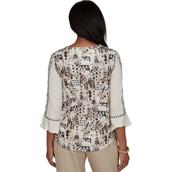 Womens Alfred Dunner Travel Advisory Geo Embroidery Blouse