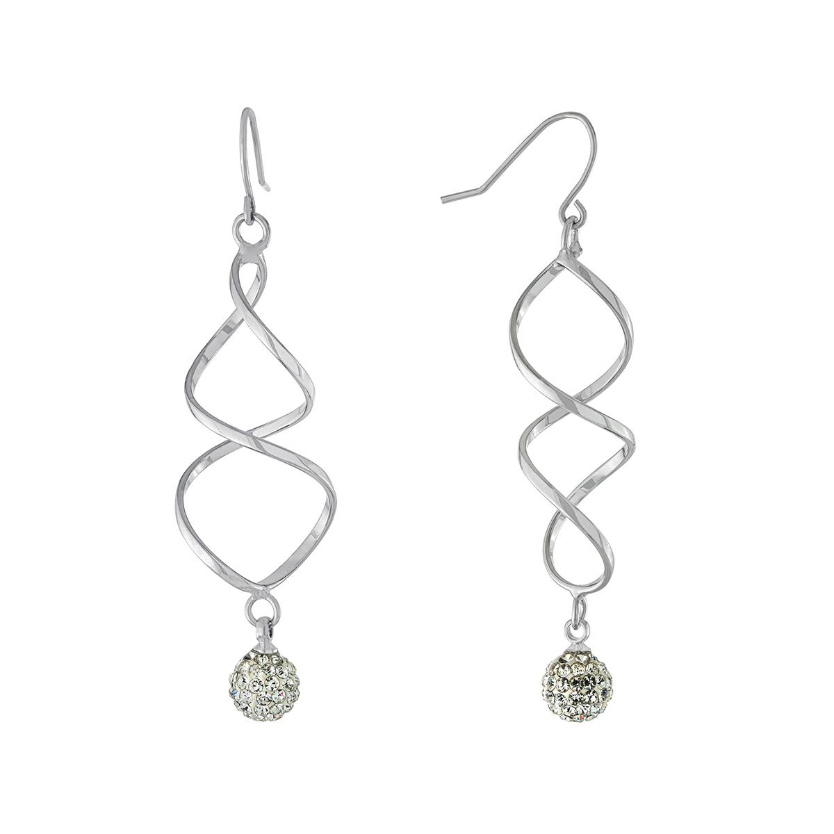 Athra Fine Silver Plated Spiral Earrings w/ Crystal Ball