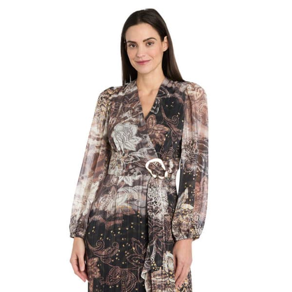 Womens R&M Richards Long Sleeve Faux Wrap Dress