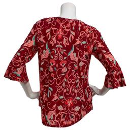 Womens Notations 3/4 Ruffle Sleeve Floral Bar Neck Blouse