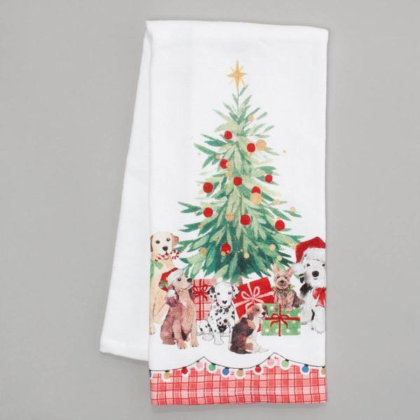 Kay Dee Christmas Tree Pups Terry Kitchen Towel - image 