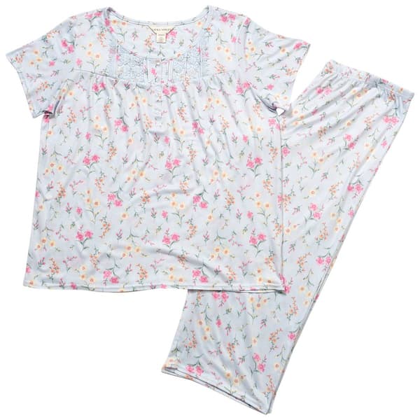 Womens Laura Ashley Short Sleeve Floral Pintucked Henley Capri P - image 