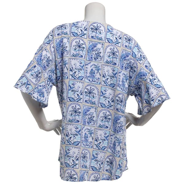 Plus Size Erika Jamie Coastal Postcard Shoulder Button Blouse