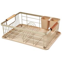 Gourmet Kitchen Dish Rack w/ Acacia Handles - Cream